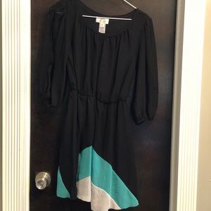 Black and teal dress with 3/4 sleeves